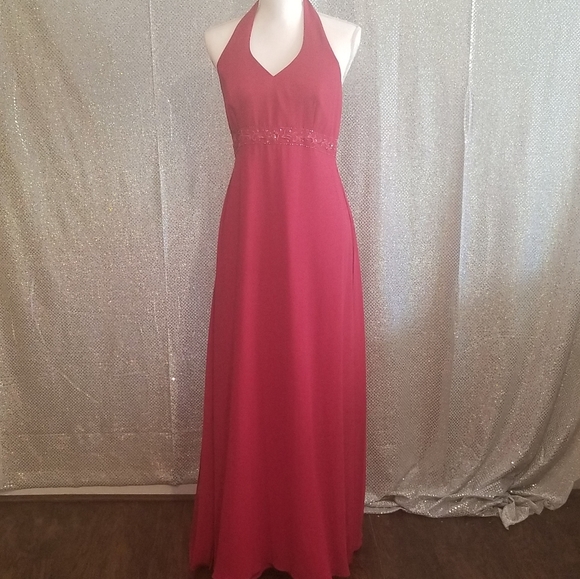 David's Bridal Red Halter Gown sz 8 - Picture 2 of 5